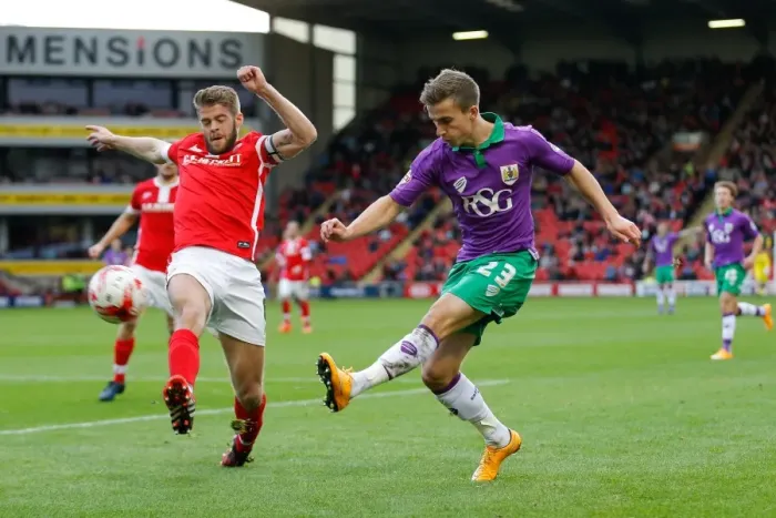 Framed Print : Bristol City's Joe Bryan Shoots at Barnsley's Oakwell Stadium, 2014