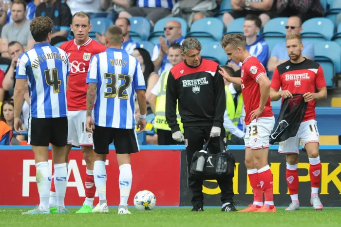 Framed Print : Bristol City's Joe Bryan Suffers Injury in Sheffield Wednesday Clash (August 8, 2015) Framed Print : Bristol City's Joe Bryan Suffers Injury in Sheffield Wednesday Clash (August 8, 2015)