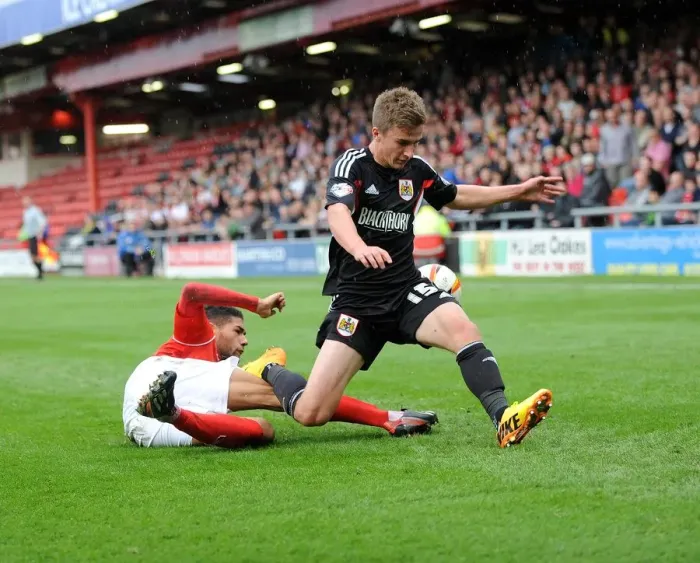 Framed Print : Bristol City's Joe Bryan Tackled by Crewe's Kevin Mellor during Sky Bet League One Match