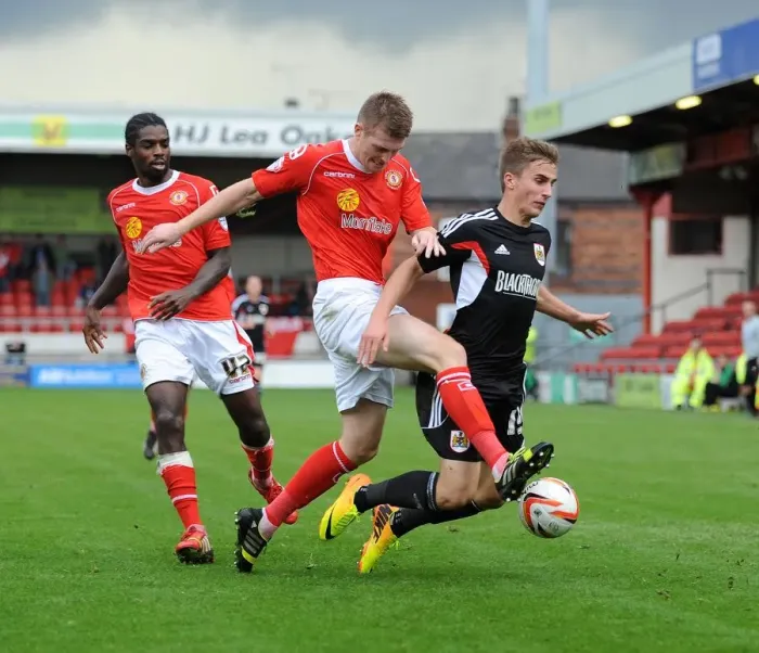 Framed Print : Bristol City's Joe Bryan Tackled by Crewe's Matt Tootle during Sky Bet League One Match