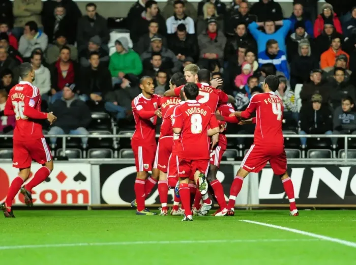 Framed Print : Bristol City's Jon Stead and Albert Adomah Celebrate Opening Goal vs Swansea City (10 / 11 / 2010) Framed Print : Bristol City's Jon Stead and Albert Adomah Celebrate Opening Goal vs Swansea City (10 / 11 / 2010)