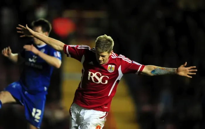Framed Print : Bristol City's Jon Stead Celebrates Goal Against Leicester City at Ashton Gate Stadium Framed Print : Bristol City's Jon Stead Celebrates Goal Against Leicester City at Ashton Gate Stadium