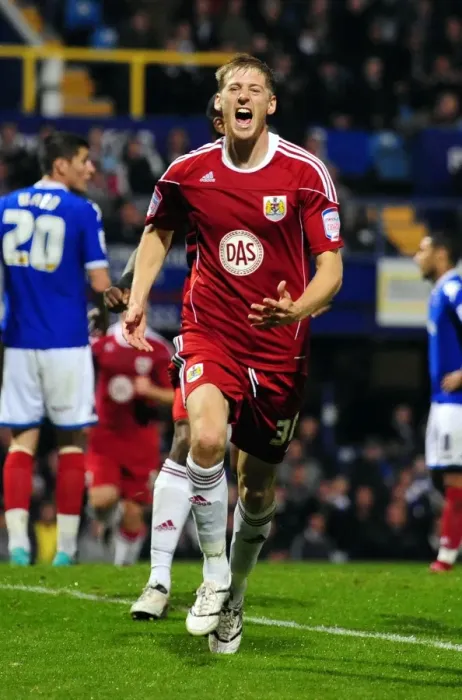 Framed Print : Bristol City's Jon Stead Celebrates Goal Against Portsmouth in Championship Match, September 2010