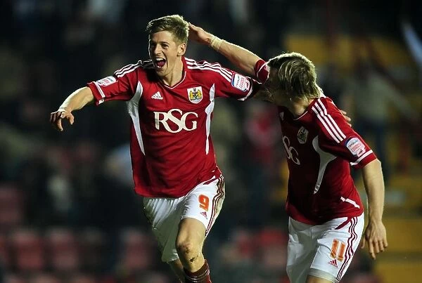 Bristol City's Jon Stead and Martyn Woolford Celebrate Goal Against Cardiff City, Ashton Gate Stadium, 10-03-2012