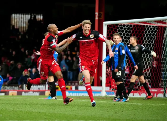 Framed Print : Bristol City's Jon Stead and Marvin Elliott Celebrate Goal: Npower Championship - Bristol City vs Barnsley (23rd February 2013) Framed Print : Bristol City's Jon Stead and Marvin Elliott Celebrate Goal: Npower Championship - Bristol City vs Barnsley (23rd February 2013)