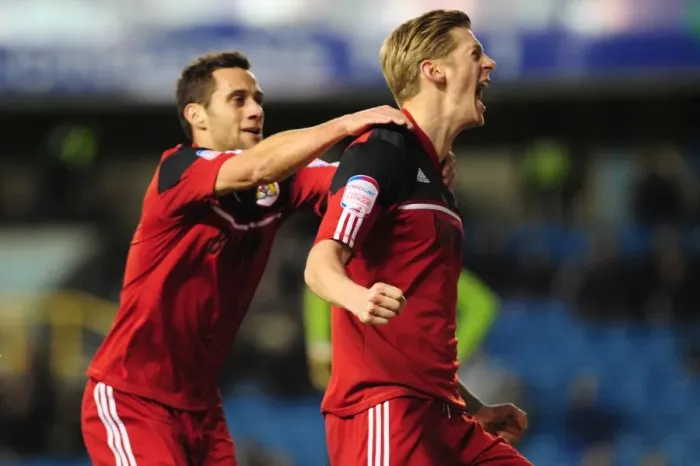 Framed Print : Bristol City's Jon Stead and Sam Baldock Celebrate Goal Against Millwall in Championship Match, 2013 Framed Print : Bristol City's Jon Stead and Sam Baldock Celebrate Goal Against Millwall in Championship Match, 2013
