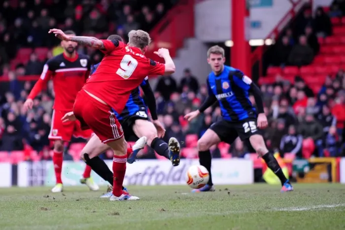 Framed Print : Bristol City's Jon Stead Scores the Third Goal Against Barnsley in Npower Championship Match at Ashton Gate (February 23, 2013) Framed Print : Bristol City's Jon Stead Scores the Third Goal Against Barnsley in Npower Championship Match at Ashton Gate (February 23, 2013)