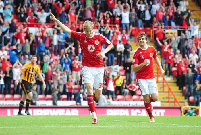 Framed Print : Bristol City's Jon Stead Scores Opening Goal in Championship Match Against Hull City at Ashton Gate Stadium (May 7, 2011) Framed Print : Bristol City's Jon Stead Scores Opening Goal in Championship Match Against Hull City at Ashton Gate Stadium (May 7, 2011)