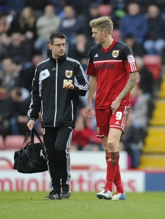 Framed Print : Bristol City's Jon Stead Suffers Injury Exit vs. Middlesbrough, March 2013