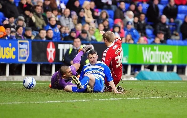Bristol City's Jon Stead Thwarted by Reading's Adam Federici and Andy Griffin - Championship Clash, 26 / 12 / 2010