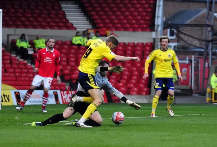 Framed Print : Bristol City's Jon Stead Wins Penalty Against Nottingham Forest, April 7, 2012