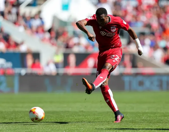 Framed Print : Bristol City's Jonathan Kodjia Fires A Shot Against Wigan Athletic at Ashton Gate Stadium Framed Print : Bristol City's Jonathan Kodjia Fires A Shot Against Wigan Athletic at Ashton Gate Stadium