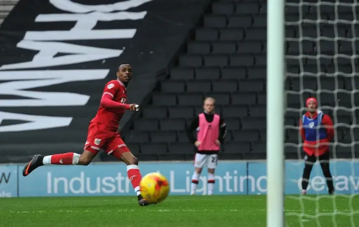 Framed Print : Bristol City's Jonathan Kodjia Scores Brace: 2-0 Lead Against Milton Keynes Dons Framed Print : Bristol City's Jonathan Kodjia Scores Brace: 2-0 Lead Against Milton Keynes Dons