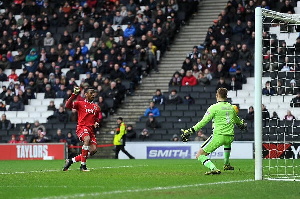 Bristol City's Jonathan Kodjia Scores Opening Goal Against Milton Keynes Dons in 2016 Sky Bet Championship Match