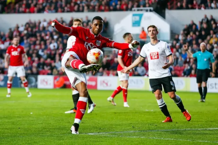 Framed Print : Bristol City's Jonathan Kodjia Thunders a Shot Against Derby County, Sky Bet Championship, 2016 Framed Print : Bristol City's Jonathan Kodjia Thunders a Shot Against Derby County, Sky Bet Championship, 2016
