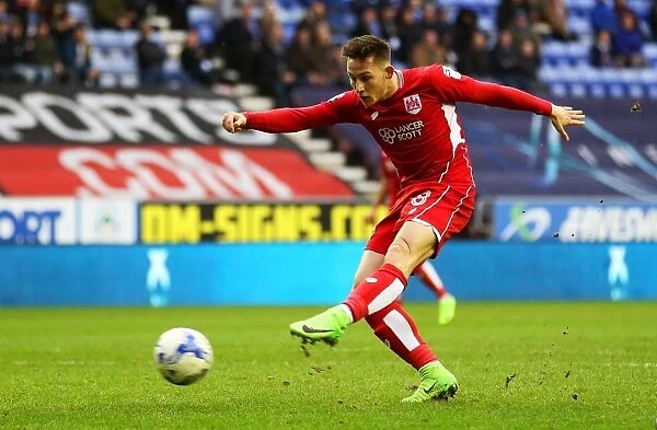 Bristol City's Josh Brownhill Unleashes a Shot at Wigan Athletic in Sky Bet Championship Clash