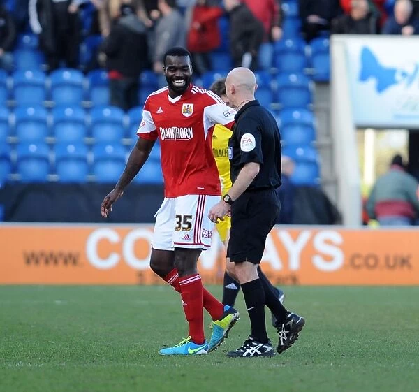 Bristol City's Karleigh Osborne Shares a Light-Hearted Moment with the Referee during Colchester United vs. Bristol City (22 / 03 / 2014)