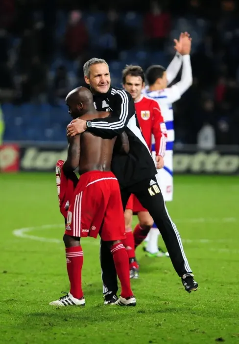 Framed Print : Bristol City's Keith Milen and Jamal Campbell-Ryce Celebrate Championship Victory over QPR (03 / 01 / 2011)