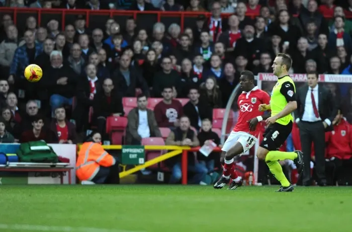 Framed Print : Bristol City's Kieran Agard Attempts Epic Lob Over Oldham Athletic's Paul Rachubka Framed Print : Bristol City's Kieran Agard Attempts Epic Lob Over Oldham Athletic's Paul Rachubka