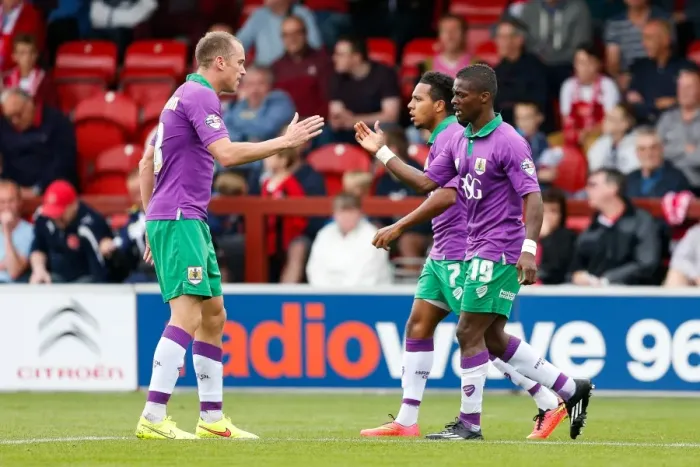 Framed Print : Bristol City's Kieran Agard Celebrates Goal with Aaron Wilbraham vs Fleetwood Town, 2014 Framed Print : Bristol City's Kieran Agard Celebrates Goal with Aaron Wilbraham vs Fleetwood Town, 2014