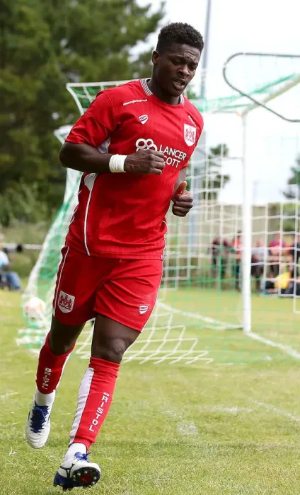 Framed Print : Bristol City's Kieran Agard Celebrates Goal Against Hengrove Athletic in Pre-Season Friendly Framed Print : Bristol City's Kieran Agard Celebrates Goal Against Hengrove Athletic in Pre-Season Friendly