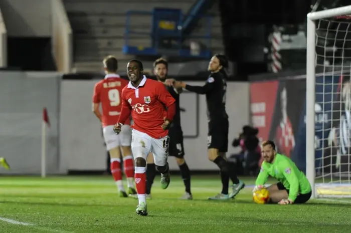 Framed Print : Bristol City's Kieran Agard Euphorically Celebrates Goal Against Peterborough United, Sky Bet League One (2015) Framed Print : Bristol City's Kieran Agard Euphorically Celebrates Goal Against Peterborough United, Sky Bet League One (2015)