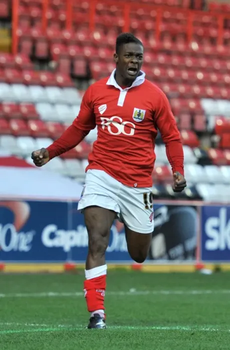 Framed Print : Bristol City's Kieran Agard: FA Cup Euphoria After Scoring Against AFC Telford Framed Print : Bristol City's Kieran Agard: FA Cup Euphoria After Scoring Against AFC Telford