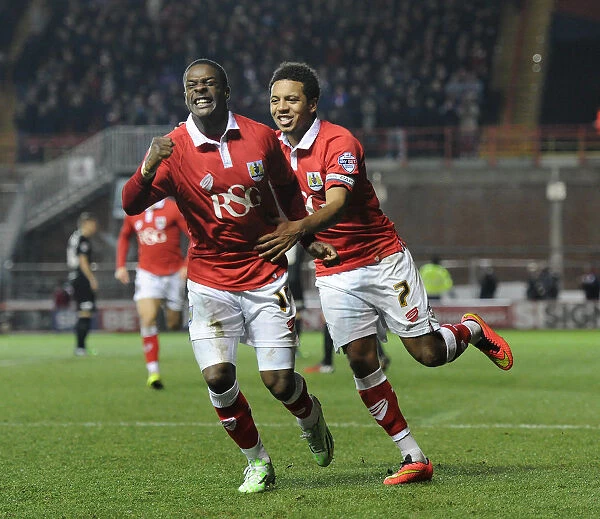 Bristol City's Kieran Agard and Korey Smith Celebrate Goal vs. Peterborough United, Sky Bet League One, 2015