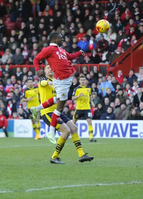 Framed Print : Bristol City's Kieran Agard Misses Wide vs Fleetwood Town (01-02-2015) Framed Print : Bristol City's Kieran Agard Misses Wide vs Fleetwood Town (01-02-2015)