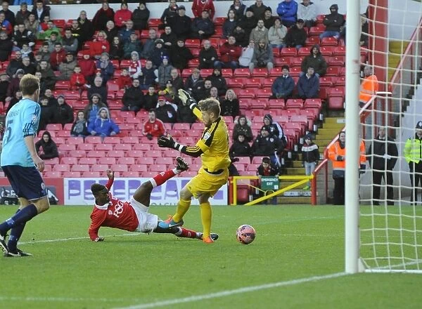 Bristol City's Kieran Agard Narrowly Misses Goal Against AFC Telford in FA Cup Match
