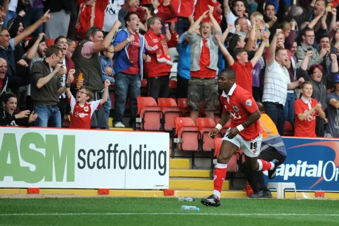 Framed Print : Bristol City's Kieran Agard Scores Dramatic Goal in Front of Ecstatic Fans vs. MK Dons, 2014 Framed Print : Bristol City's Kieran Agard Scores Dramatic Goal in Front of Ecstatic Fans vs. MK Dons, 2014