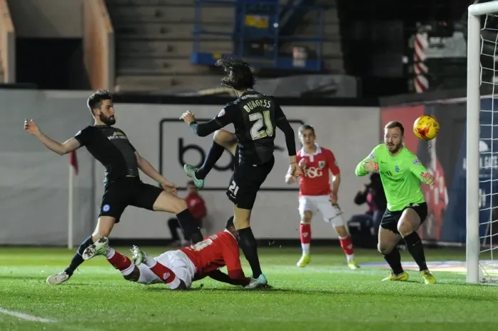 Framed Print : Bristol City's Kieran Agard Scores the Game-Winning Goal Against Peterborough United Framed Print : Bristol City's Kieran Agard Scores the Game-Winning Goal Against Peterborough United