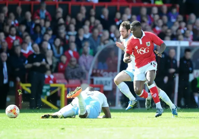 Framed Print : Bristol City's Kieran Agard Scores Past Coventry City's Reda Johnson - Sky Bet League One Thriller at Ashton Gate Framed Print : Bristol City's Kieran Agard Scores Past Coventry City's Reda Johnson - Sky Bet League One Thriller at Ashton Gate