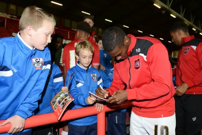 Framed Print : Bristol City's Kieran Agard Signing Autographs at Ashton Gate after Bristol City vs Fulham Match Framed Print : Bristol City's Kieran Agard Signing Autographs at Ashton Gate after Bristol City vs Fulham Match