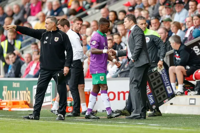 Framed Print : Bristol City's Kieran Agard Substituted after Scoring Twice against Fleetwood Town, 2014 Framed Print : Bristol City's Kieran Agard Substituted after Scoring Twice against Fleetwood Town, 2014