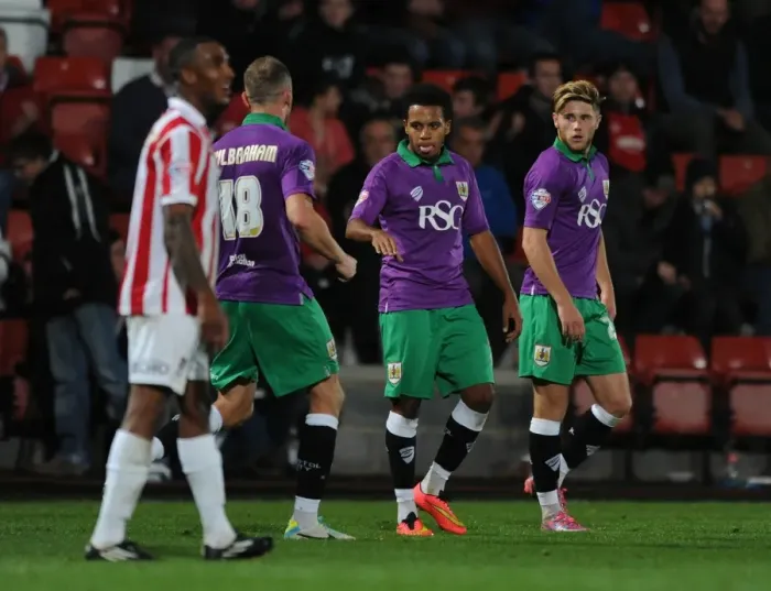 Framed Print : Bristol City's Korey Smith Scores the Game-Winning Goal in Johnstone's Paint Trophy Match against Cheltenham Town