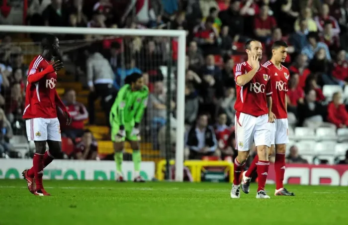 Framed Print : Bristol City's Late Heartbreak: Devastated Players Concede 3-2 Loss to Reading (September 27, 2011) Framed Print : Bristol City's Late Heartbreak: Devastated Players Concede 3-2 Loss to Reading (September 27, 2011)