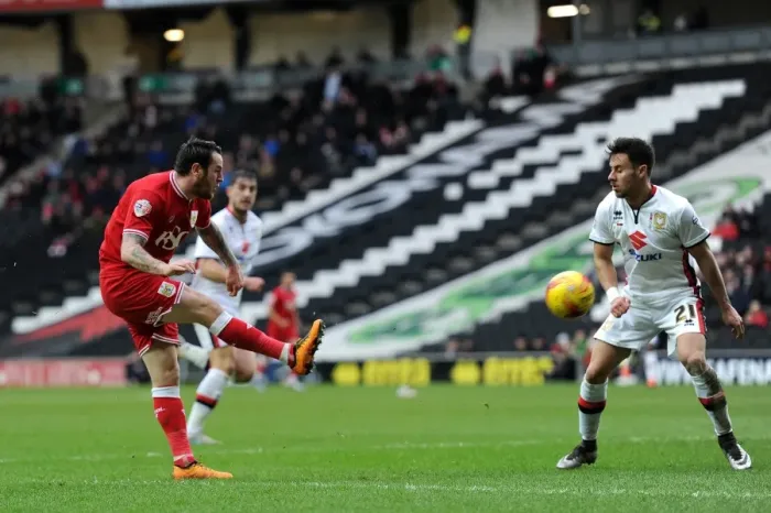 Framed Print : Bristol City's Lee Tomlin Assists Kodjia: Milton Keynes Dons vs. Bristol City, 2016