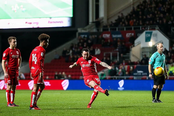 Bristol City's Lee Tomlin Prepares to Take a Free Kick Against Brentford in Sky Bet Championship Match