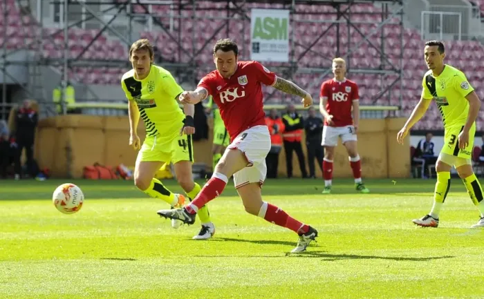 Framed Print : Bristol City's Lee Tomlin Scores the Winning Goal Against Huddersfield Town in Sky Bet Championship Match at Ashton Gate Stadium Framed Print : Bristol City's Lee Tomlin Scores the Winning Goal Against Huddersfield Town in Sky Bet Championship Match at Ashton Gate Stadium