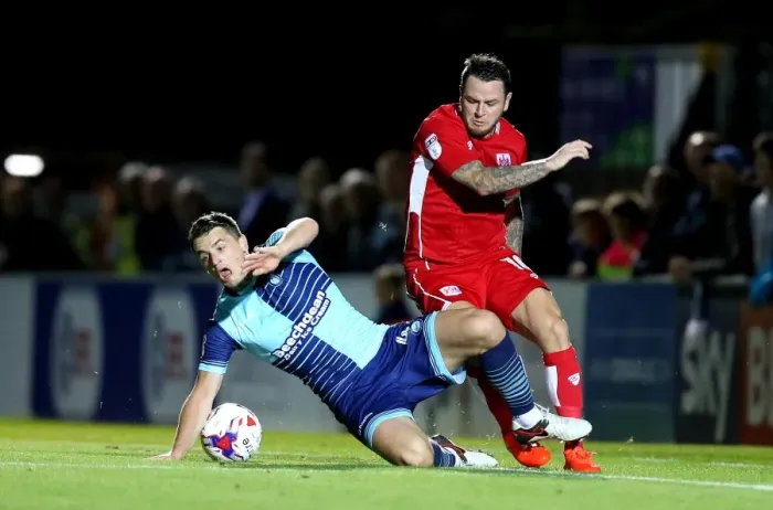 Framed Print : Bristol City's Lee Tomlin Tackled by Wycombe Wanderers Stephen McGinn in EFL League Cup Clash