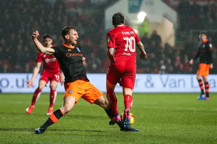 Framed Print : Bristol City's Lee Tomlin Wins Penalty Against Sheffield Wednesday Framed Print : Bristol City's Lee Tomlin Wins Penalty Against Sheffield Wednesday