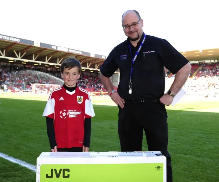 Framed Print : Bristol City's Leo Worlock Receives TV Reward After Belly Winner vs. Notts County (180414)