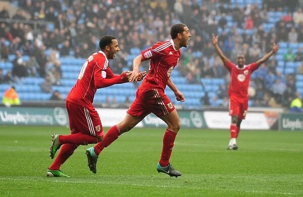 Bristol City's Lewin Nyatanga Rejoices in Scoring the Second Goal Against Coventry City - Championship Match, 5th March 2011