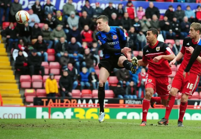 Framed Print : Bristol City's Lewin Nyatanga Scores Fourth Goal in Npower Championship Match Against Barnsley Framed Print : Bristol City's Lewin Nyatanga Scores Fourth Goal in Npower Championship Match Against Barnsley