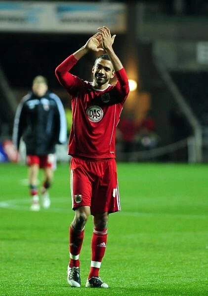 Bristol City's Liam Fontaine Celebrates Championship Victory Over Swansea City (10-11-2010)