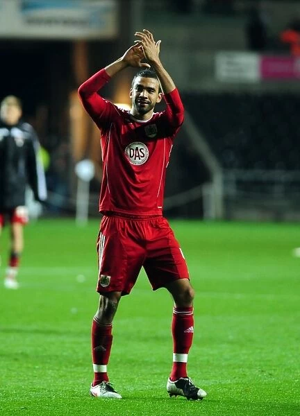 Bristol City's Liam Fontaine: Celebrating Championship Victory Over Swansea City (10-11-2010)