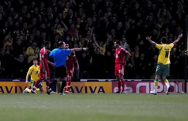 Bristol City's Liam Fontaine Concedes Early Penalty Against Norwich City (14 / 03 / 2011)