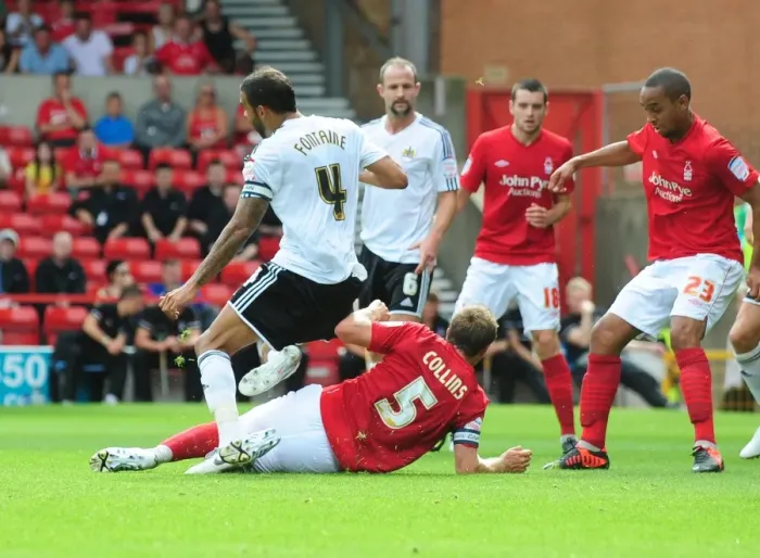 Framed Print : Bristol City's Liam Fontaine Fouled in Box Goal-Bound Shot Ignored by Referee vs. Nottingham Forest (Nottingham Forest v Bristol City, Championship 2012)