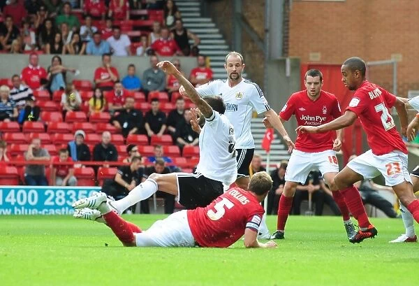 Bristol City's Liam Fontaine Fouls by Nottingham Forest's Danny Collins in Penalty Area - No Penalty Called (Nottingham Forest v Bristol City, Championship 2012)